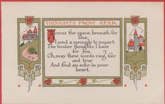 Thoughts From Afar Abroad Far Away Castle Love Romance Antique Poetry Postcard