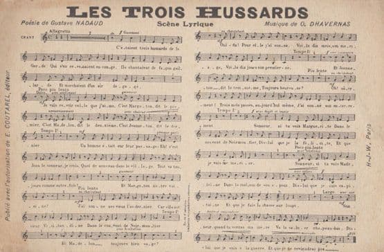Three Hussars Hussards French France Military Song Piano Music Antique Postcard