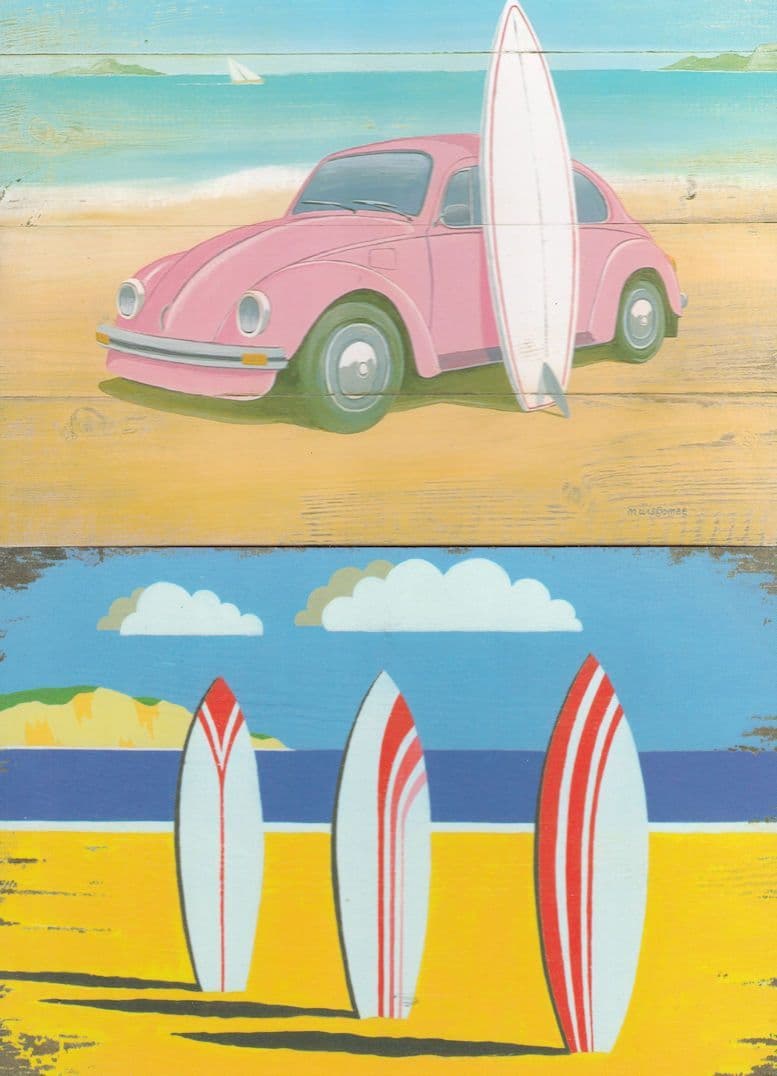 Three Surfboards Martin Wiscombe Classic Car 2x Painting Postcard s