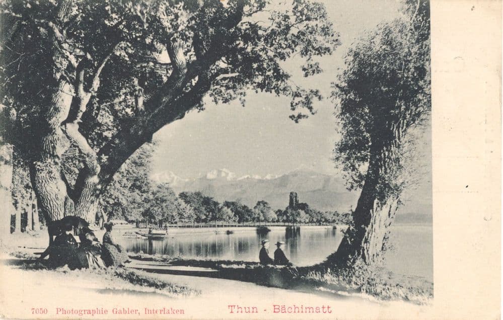 Thun Bachimatt Elderly People at River Switzerland 1902 Postcard