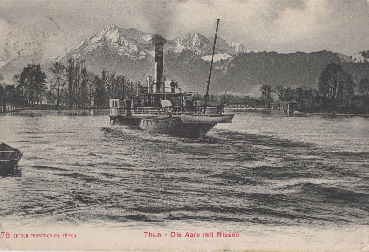 Thun Die Aare Mit Niesen Switzerland Ship 1907 Hotel Frank Postcard