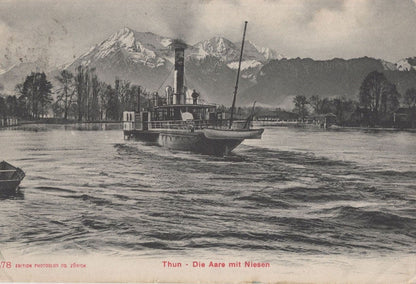 Thun Die Aare Mit Niesen Switzerland Ship 1907 Hotel Frank Postcard