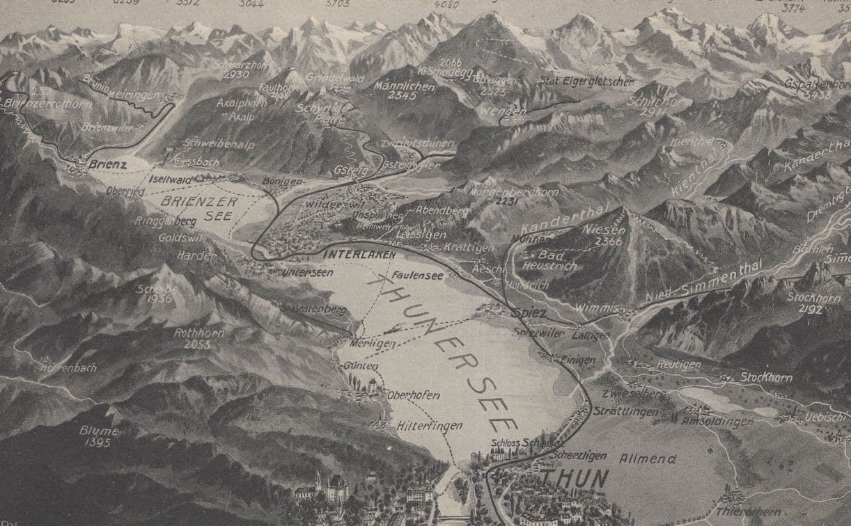 Thun Thunersee Switzerland Antique Map Postcard