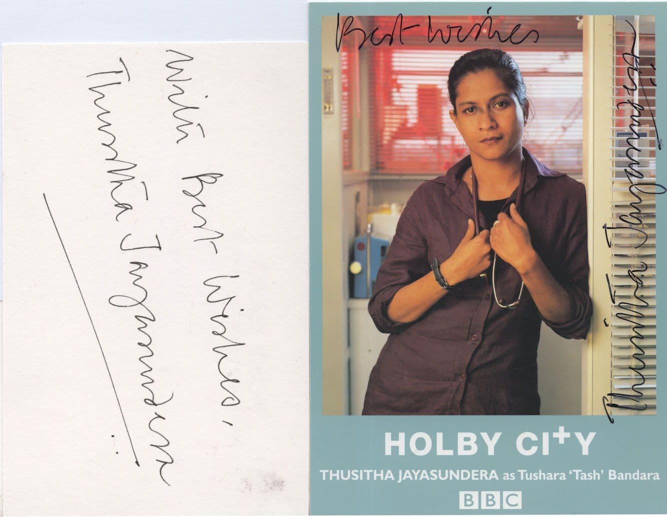 Thusitha Jayasundera Holby City 2x Hand Signed Photo & Card