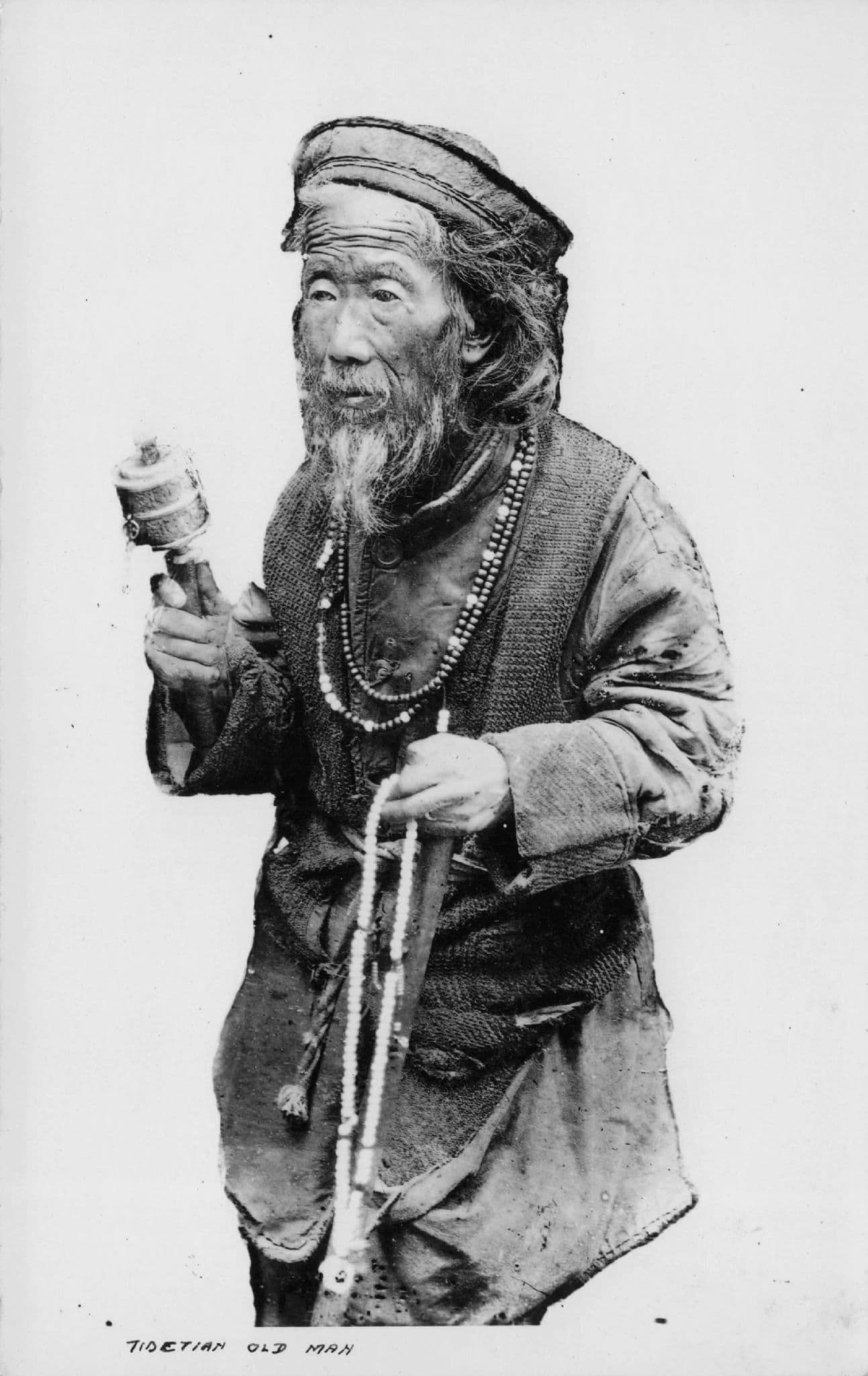 Tibetian Old Man Indian Chinese Vintage Real Photo Postcard