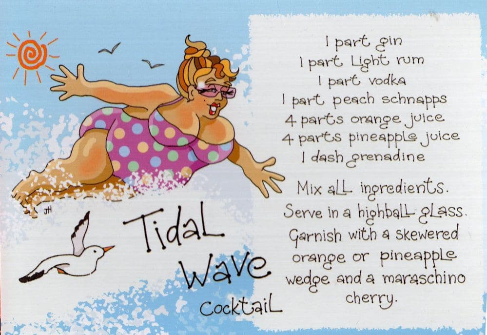 Tidal Wave Rum Drinks Cocktail Sea Surfing Eastbourne Comic Postcard