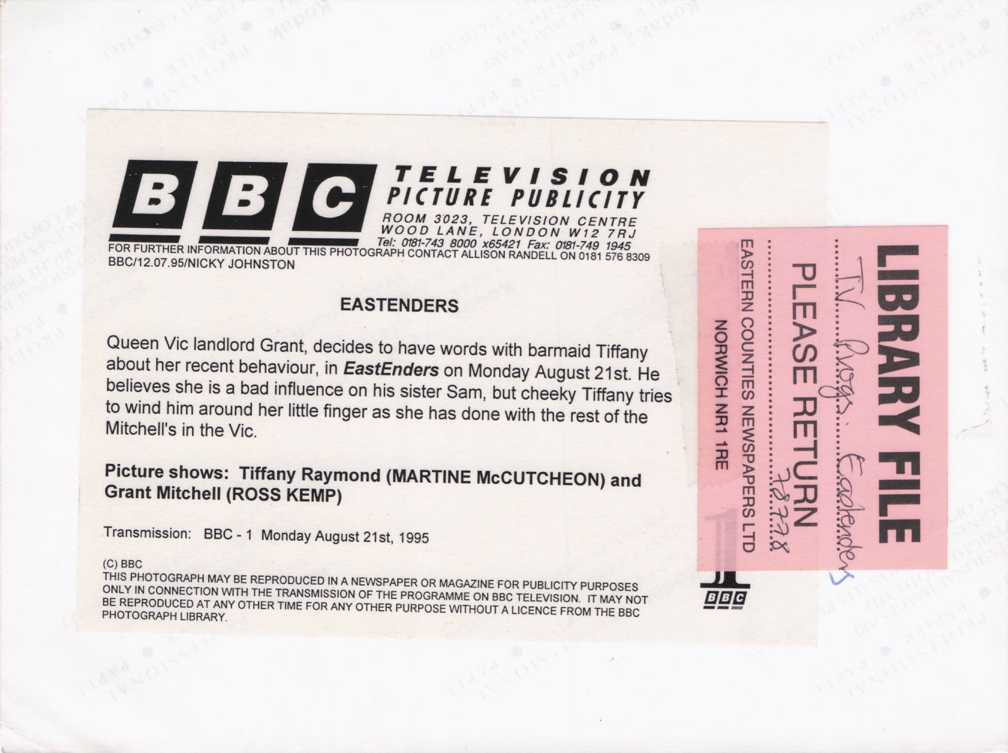 Tiffany Manipulates Grant Mitchell 1995 Eastenders TV Press Photo
