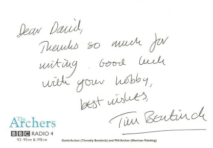 Tim Bentinck The Archers BBC Radio 4 Hand Signed Cast Card Photo