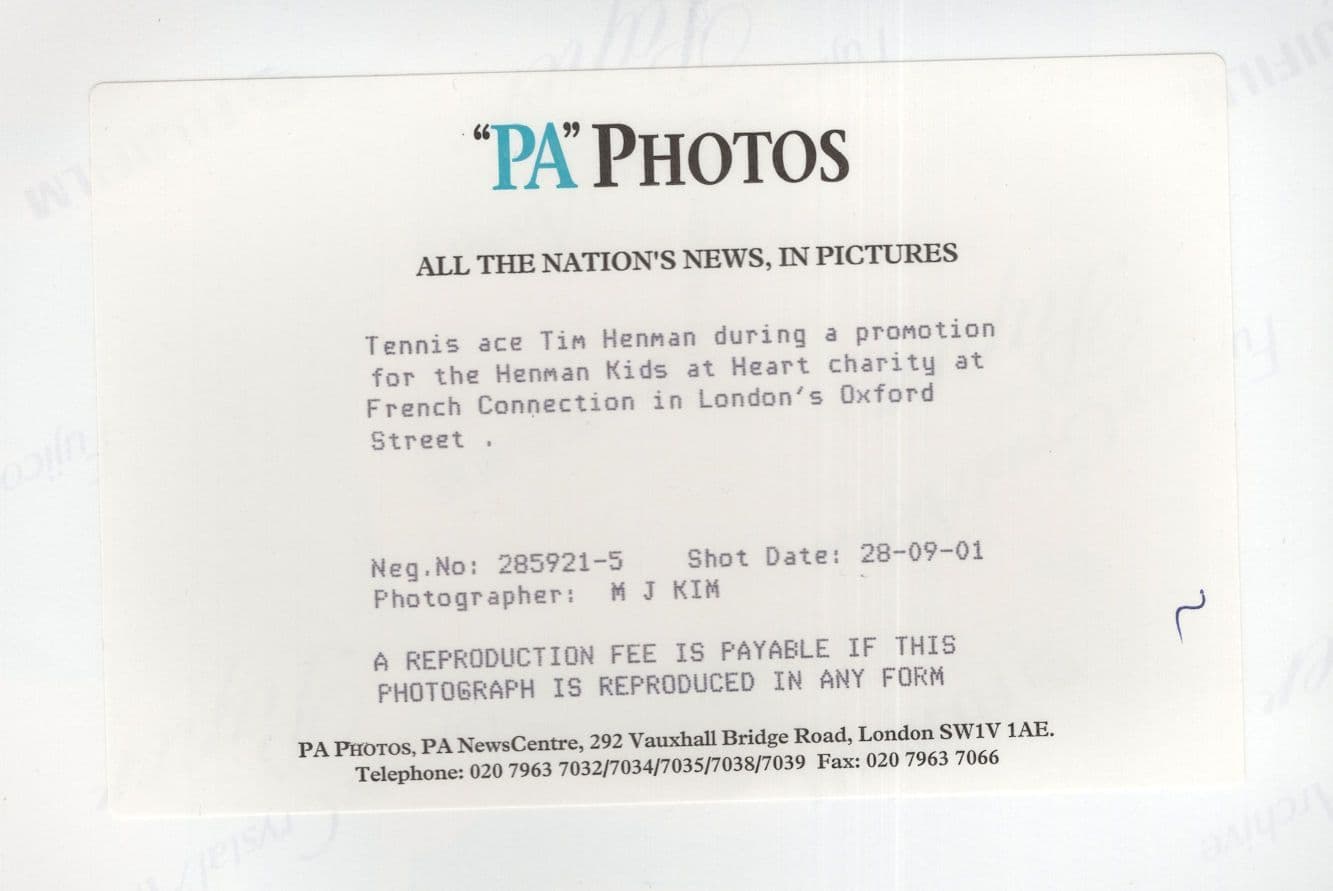 Tim Henman 2001 Heart Charity London Event Tennis Press Photo