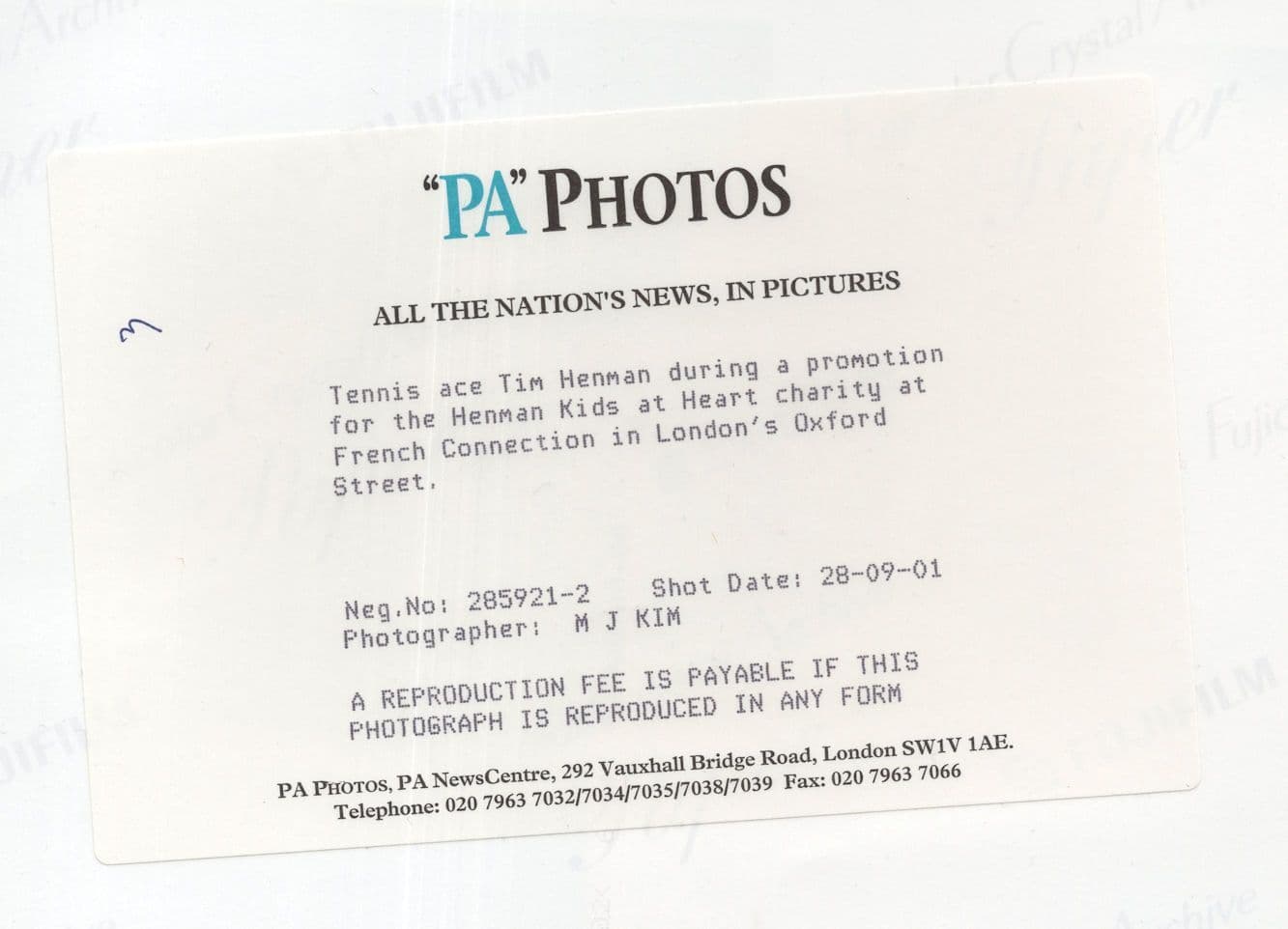 Tim Henman At 2001 Heart Charity London Event Tennis Press Photo