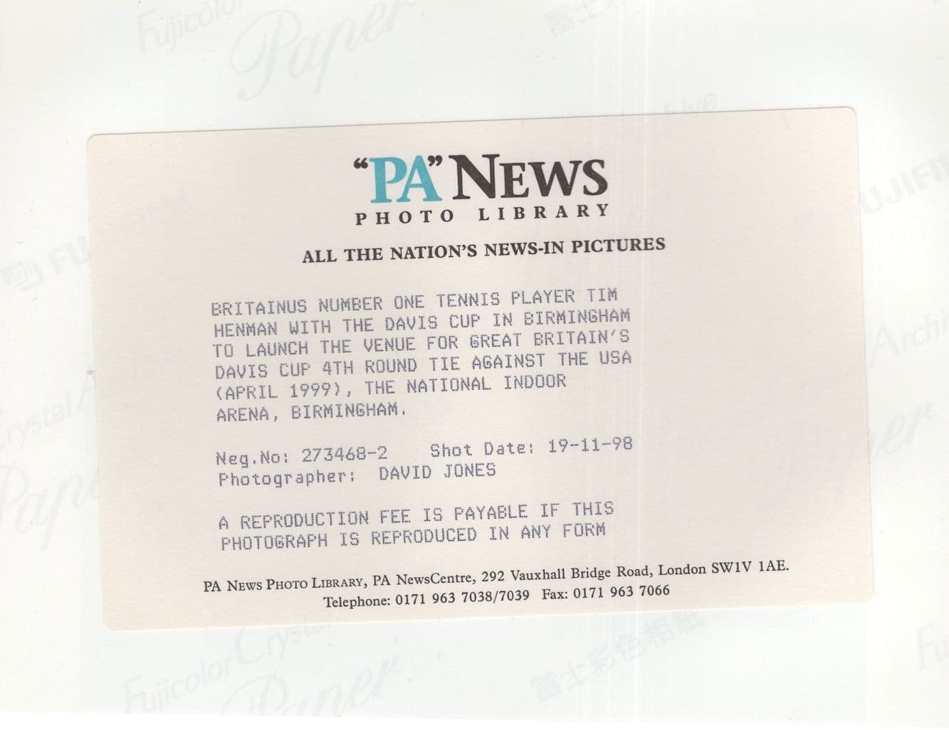 TIm Henman Davis Tennis Cup Birmingham 1998 Press Photo