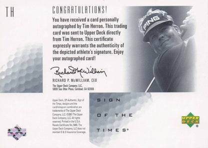 Tim Herron Sign Of The Times Hand Signed 2001 SP Golf Autograph Card