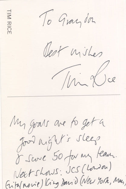 Tim Rice of Andrew Lloyd Webber Evita Double Hand Signed Photo