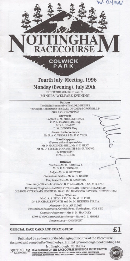 Tim Sprake Horse Racing Nottingham Hand Signed Ladies Day Programme