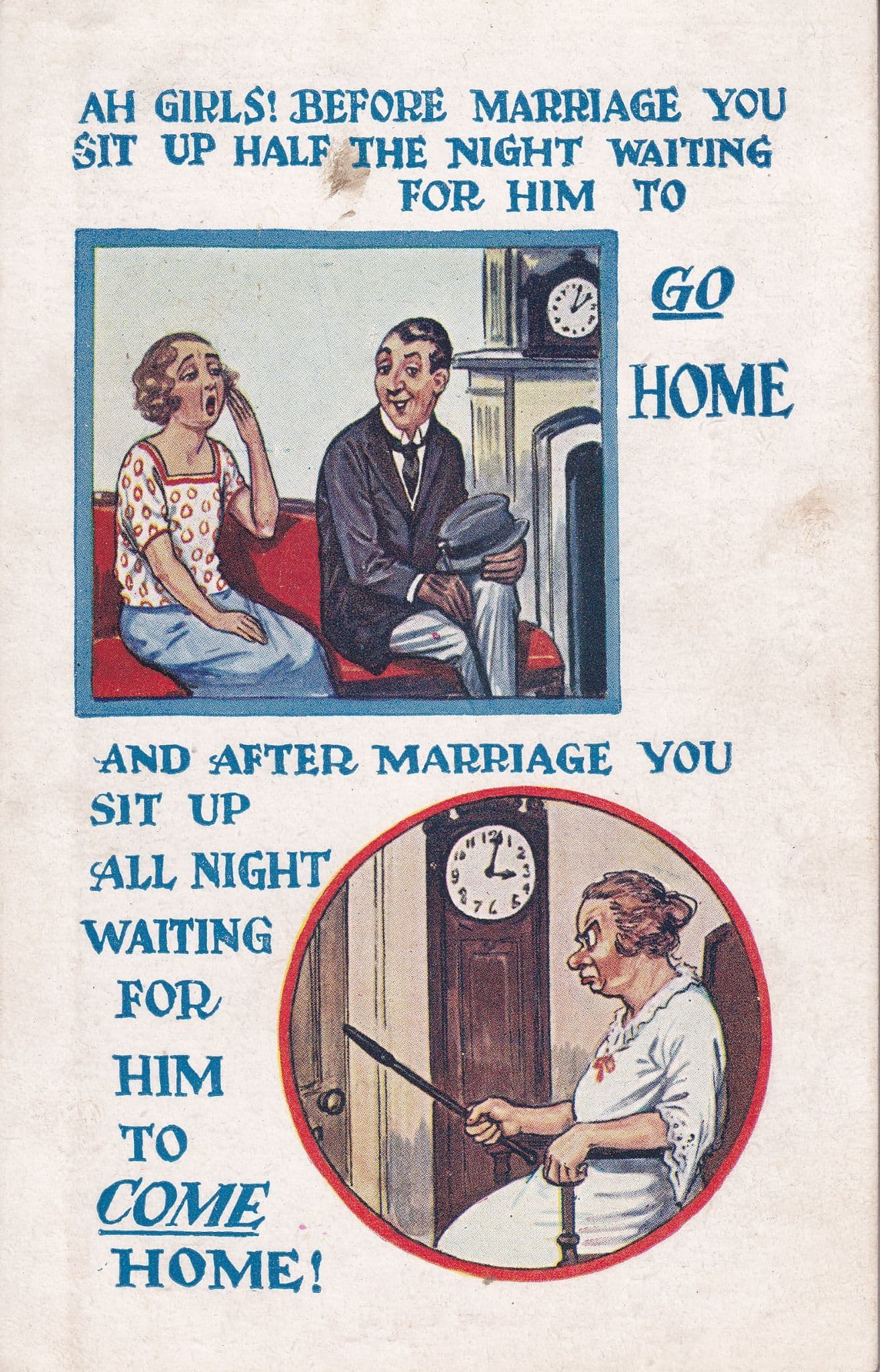 Time Passing Grandfather Clock Old Comic Postcard