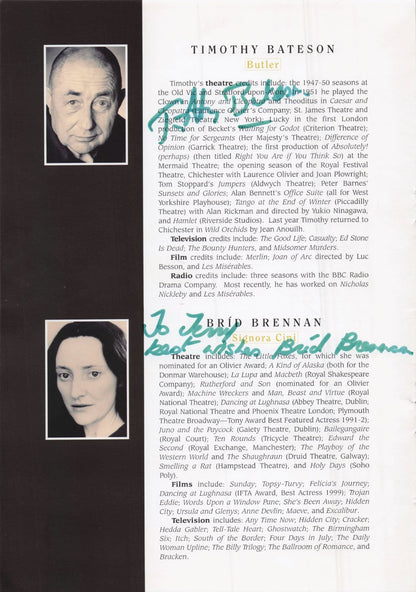 Timothy Bateson Brid Brennan Oliver Ford Davies Hand Signed Theatre Page