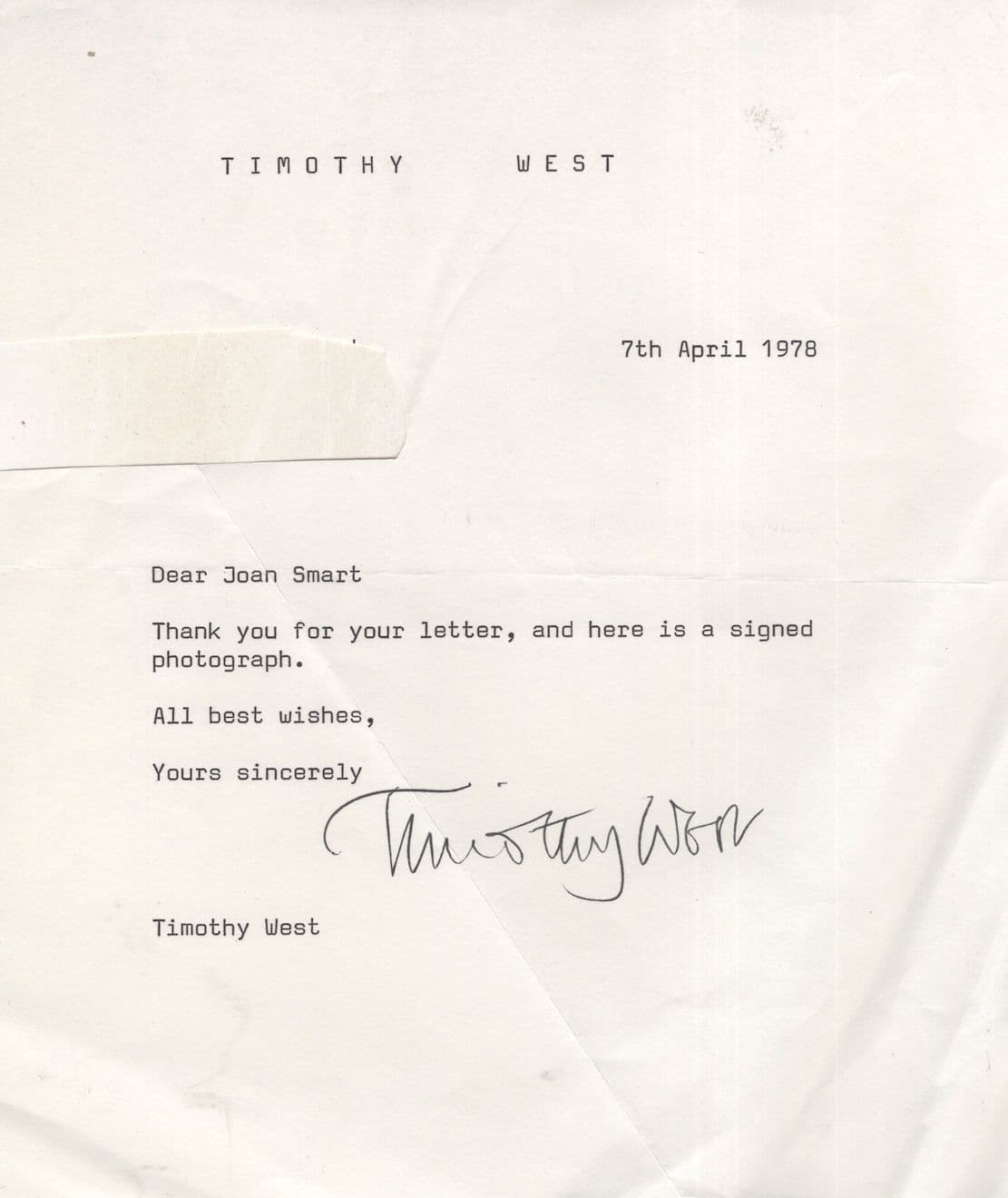 Timothy West Antique 1978 Hand Signed Letter Please Read