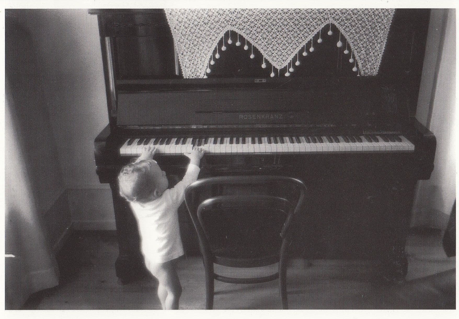 Tiny Baby Child Playing Giant Piano Photo Postcard