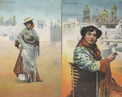 Tipos Andaluces & Spanish Ladies Fashion 6x Old Postcard s