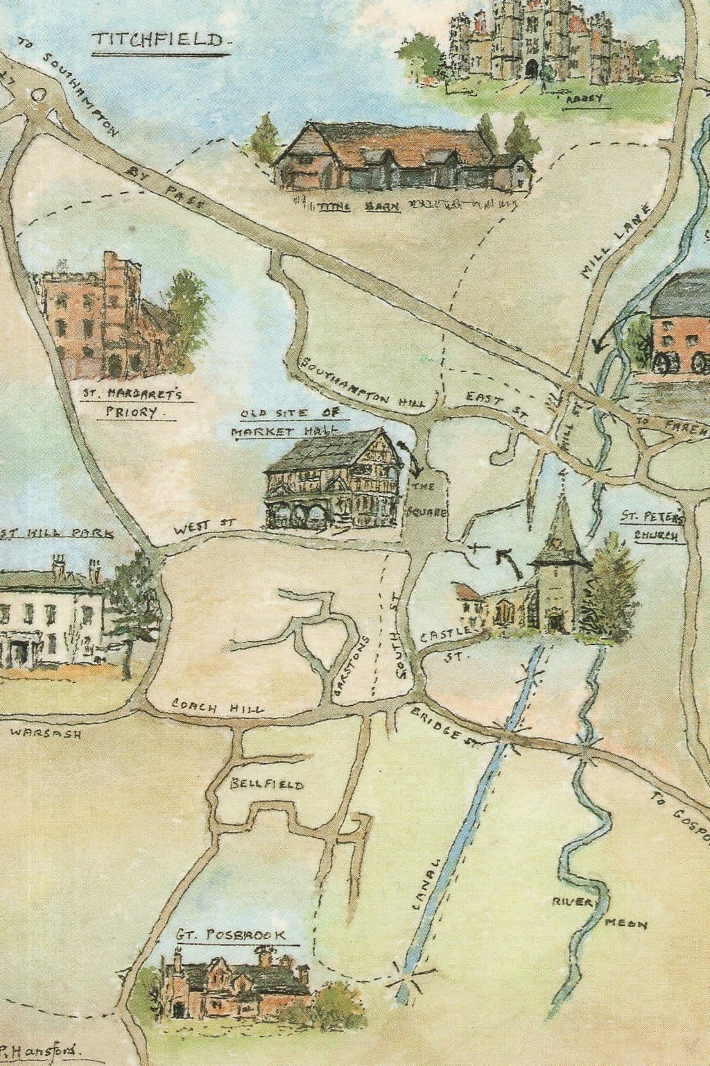 Titchfield Hampshire Pub Map River Postcard