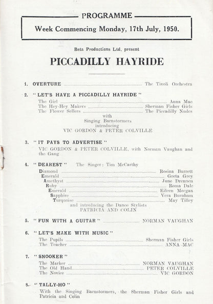 Tivoli Theatre Brighton Sussex Norman Vaughan Theatre Programme