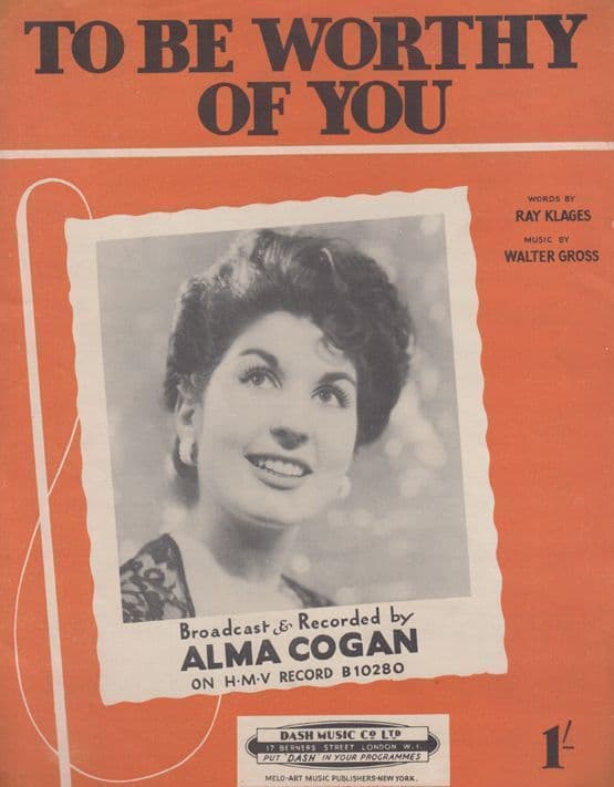To Be Worthy Of You Alma Cogan 1940s Sheet Music