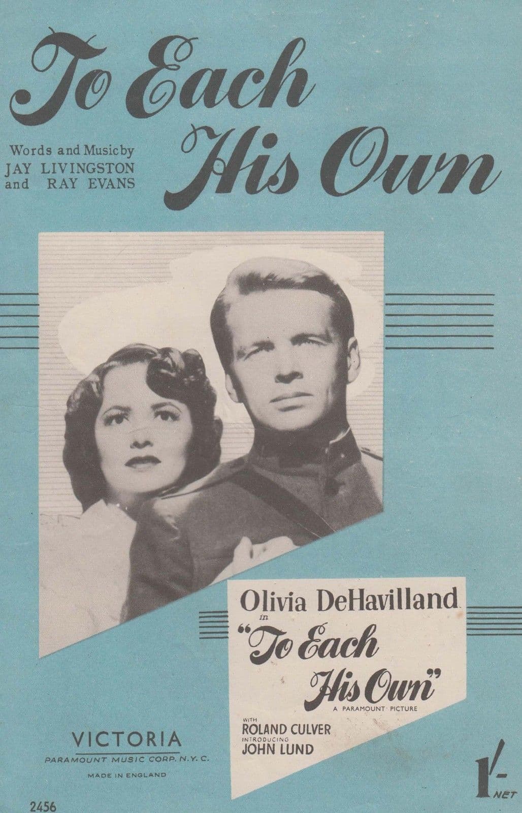 To Each His Own Olivia DeHavilland 1940s Sheet Music
