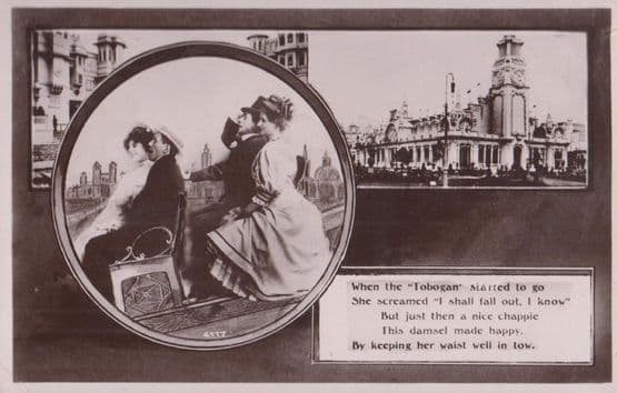 Tobogan Toboggan Fairground Ride Falling Out Of Car Real Photo Comic Postcard