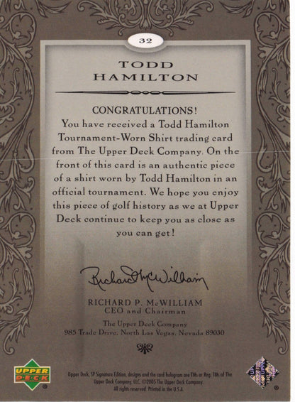Todd Hamilton First Tee SP 2005 Golf Upper Deck Relic Shirt Card
