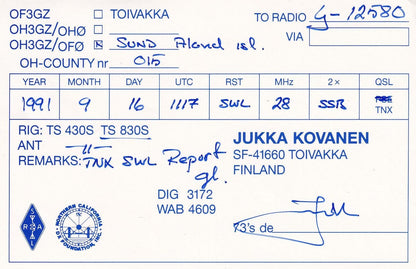 Toivakka Finland SLRA Radio Association Finnish QSL Radio Card