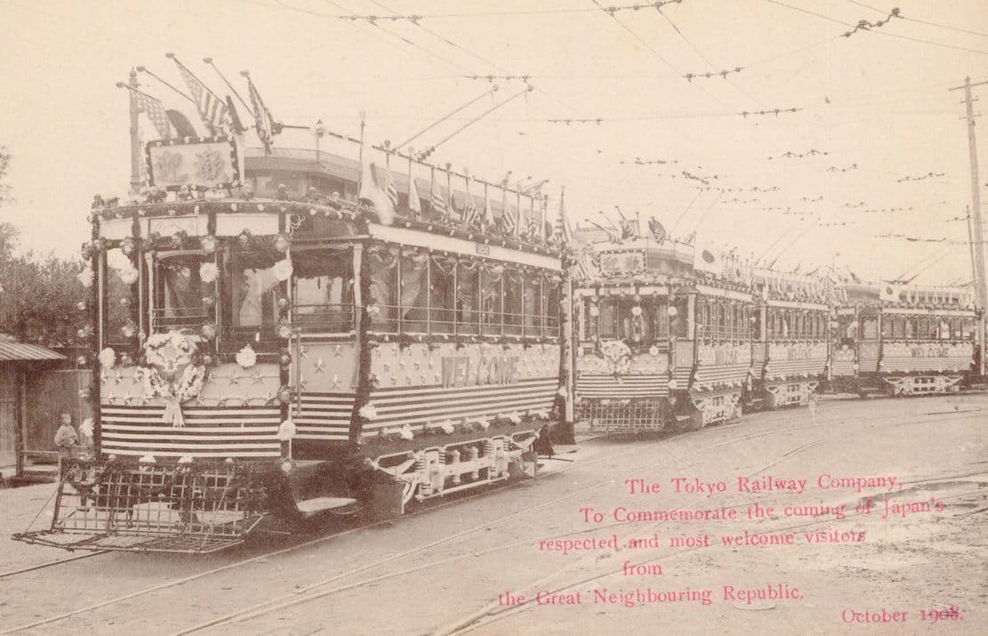 Tokyo Railway Company Great White Fleet 1908 Military Tram Old Japan Postcard