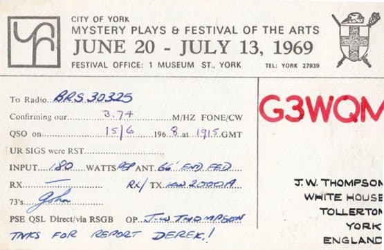 Tollerton Yorkshire Amateur Radio Station at Arts Festival QSL 1969 Postcard