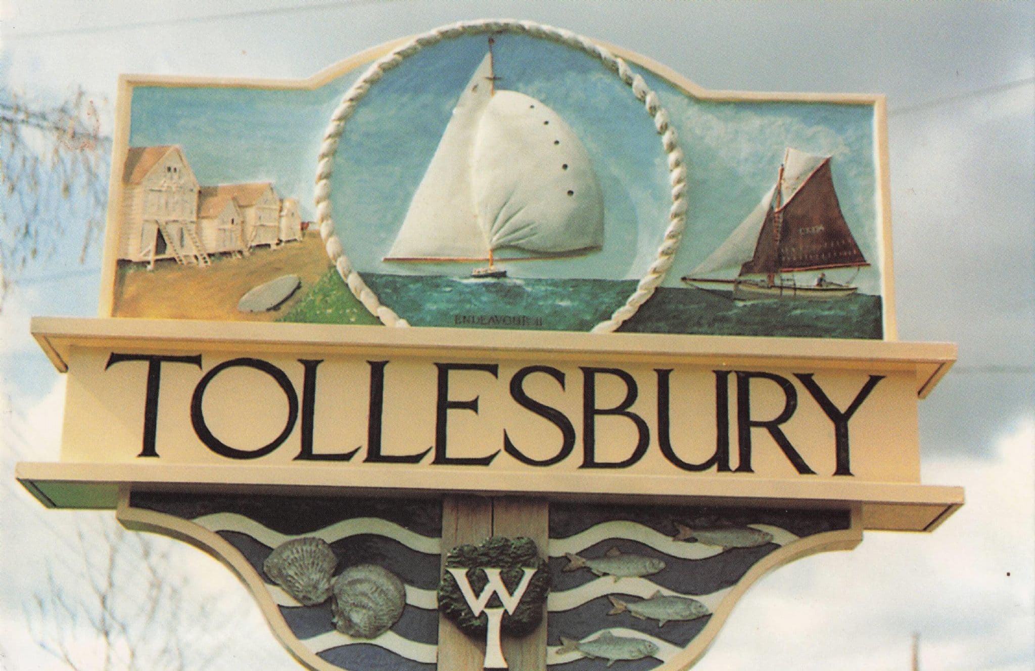 Tollesbury Essex Village Tall Ships Transport Sign 1980s Postcard