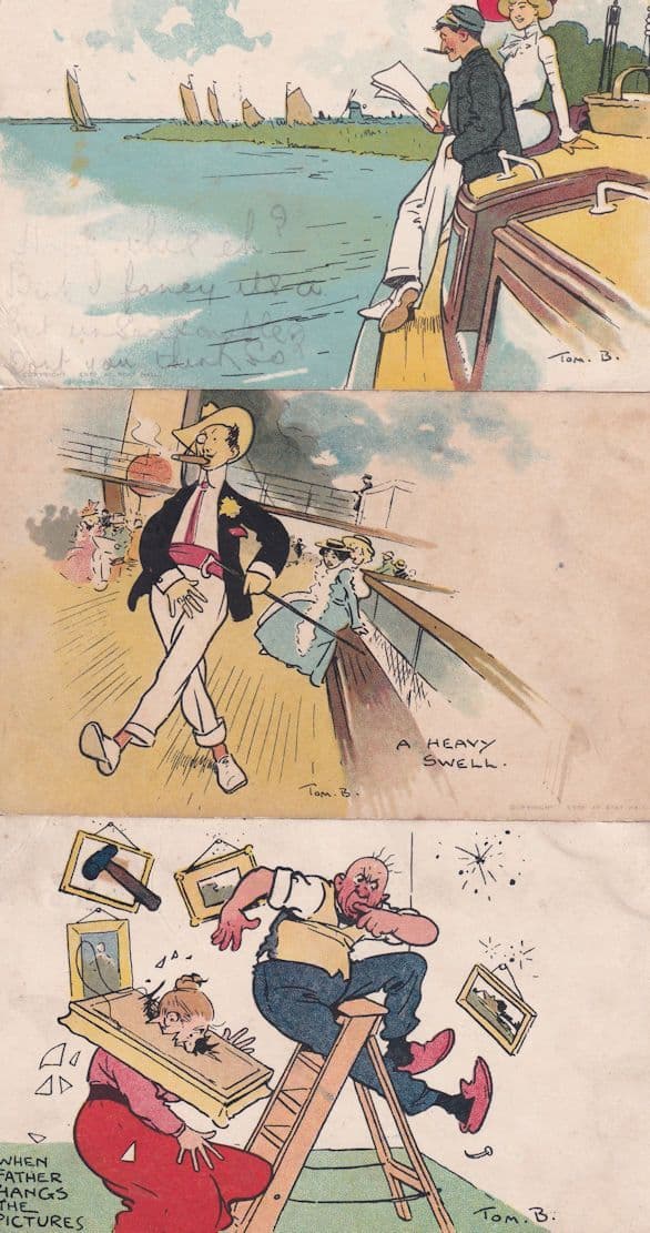 Tom Brown On The Broads A Heavy Swell 3x Antique Comic Postcard s