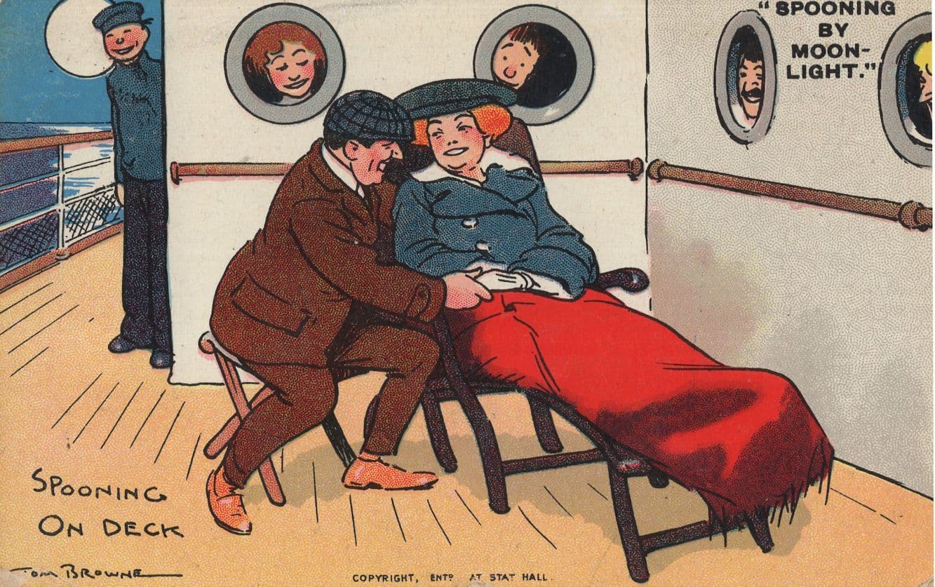 Tom Browne Spooning On Deck Comic Ship Old Postcard