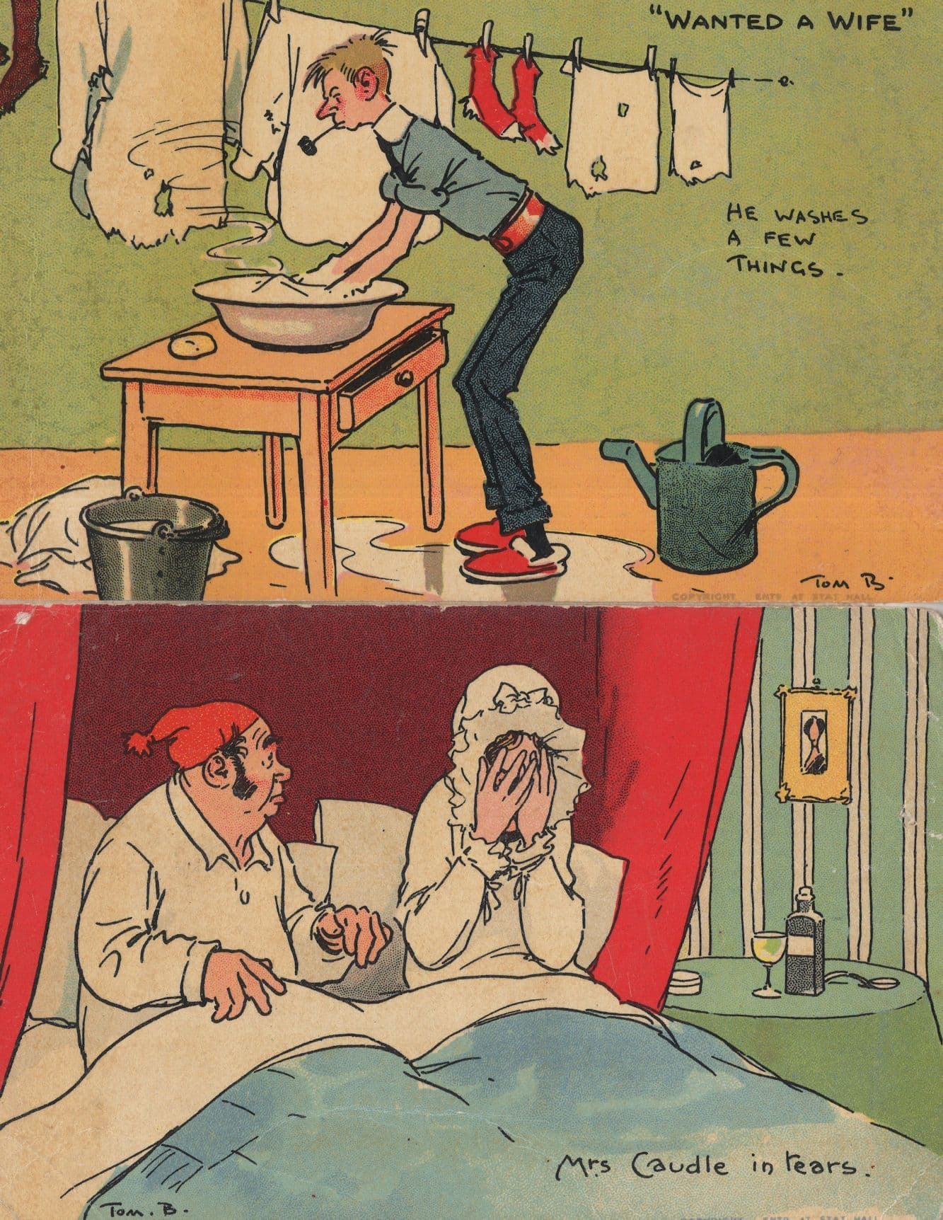 Tom Browne Wanted A Wife Washing Laundry Old Comic Postcard