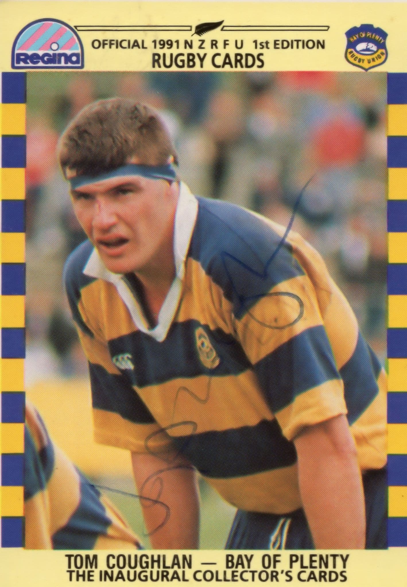 Tom Coughlan Bay Of Plenty Team 1991 New Zealand Rugby Hand Signed Card Photo