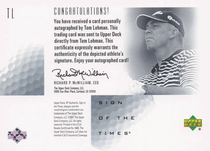 Tom Lehman Sign Of The Times Hand Signed 2001 SP Golf Autograph Card