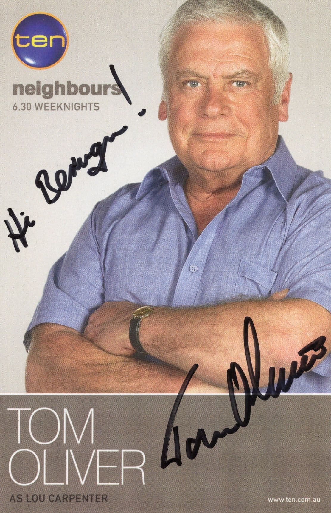 Tom Oliver as Lou Carpenter Neighbours Hand Signed Cast Photo