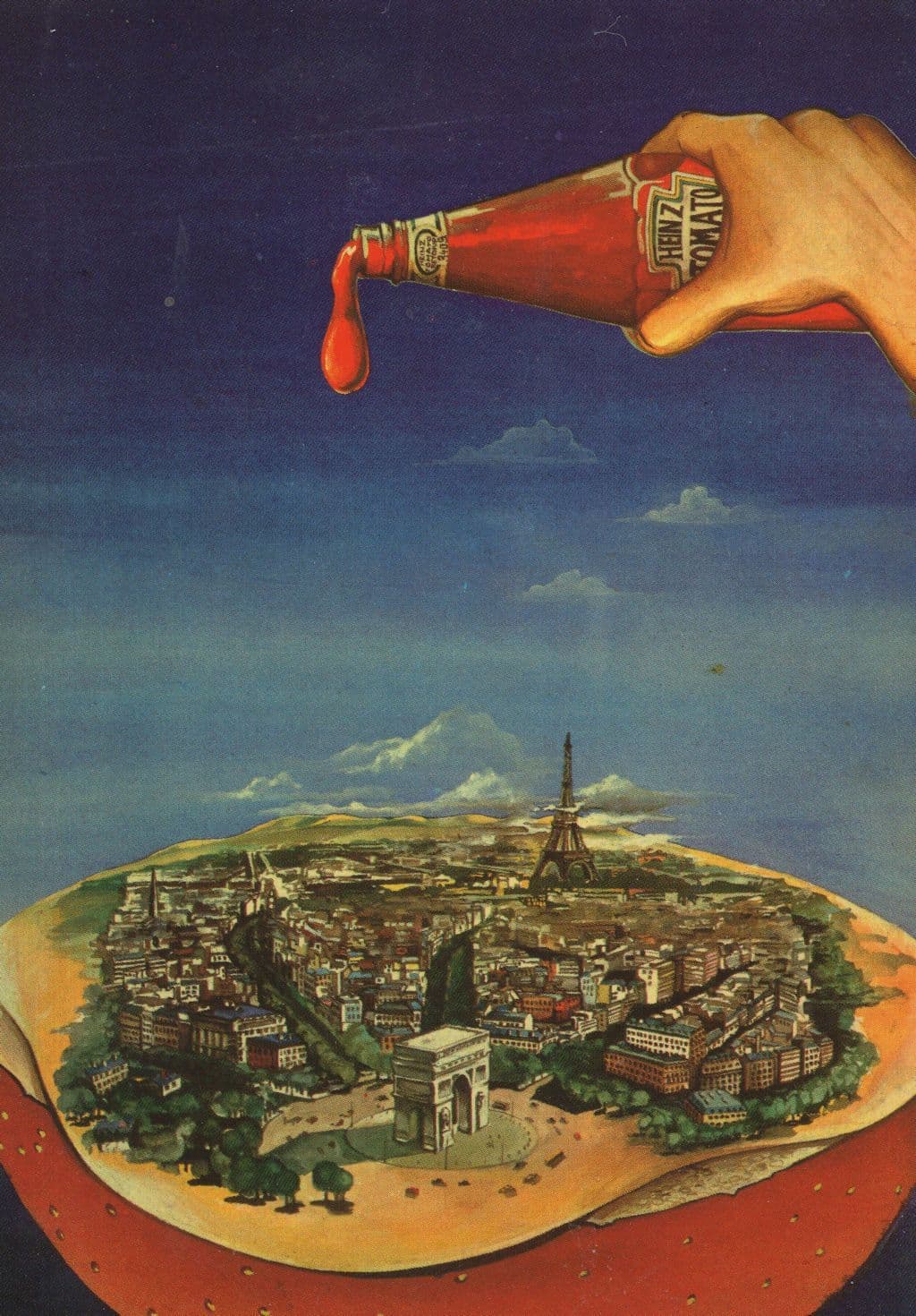 Tomato Ketchup Sauce Poured On Paris Map Globe Painting Postcard