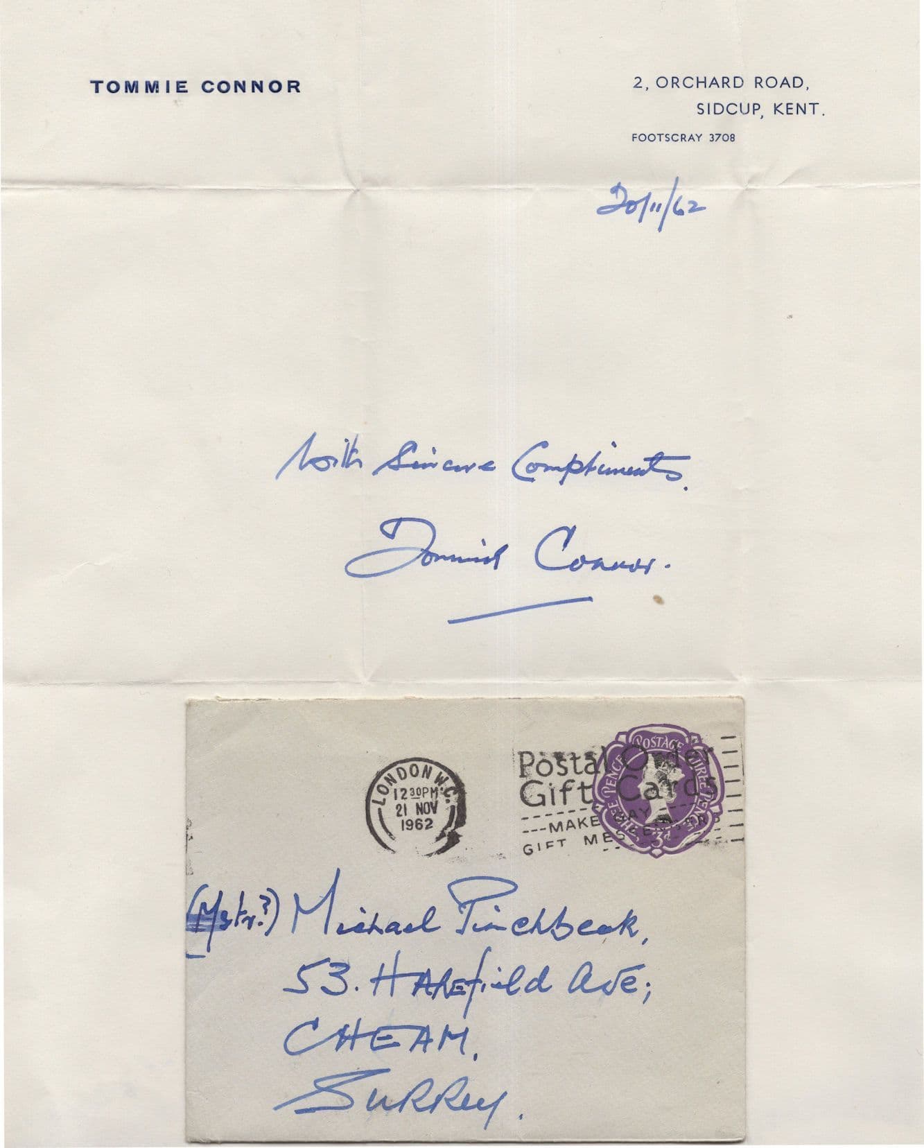 Tommie Connor The Good Bad & Ugly Hand Signed Letter From Office