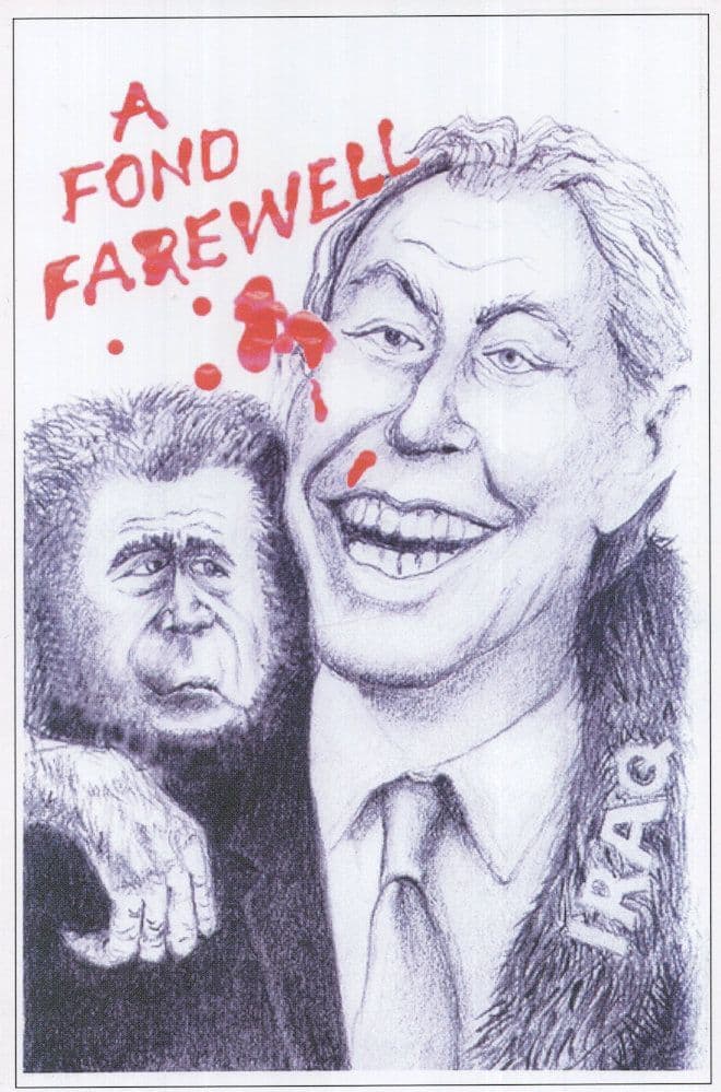 Tony Blair A Fond Farewell Iraq War Monkey Military Comic Postcard