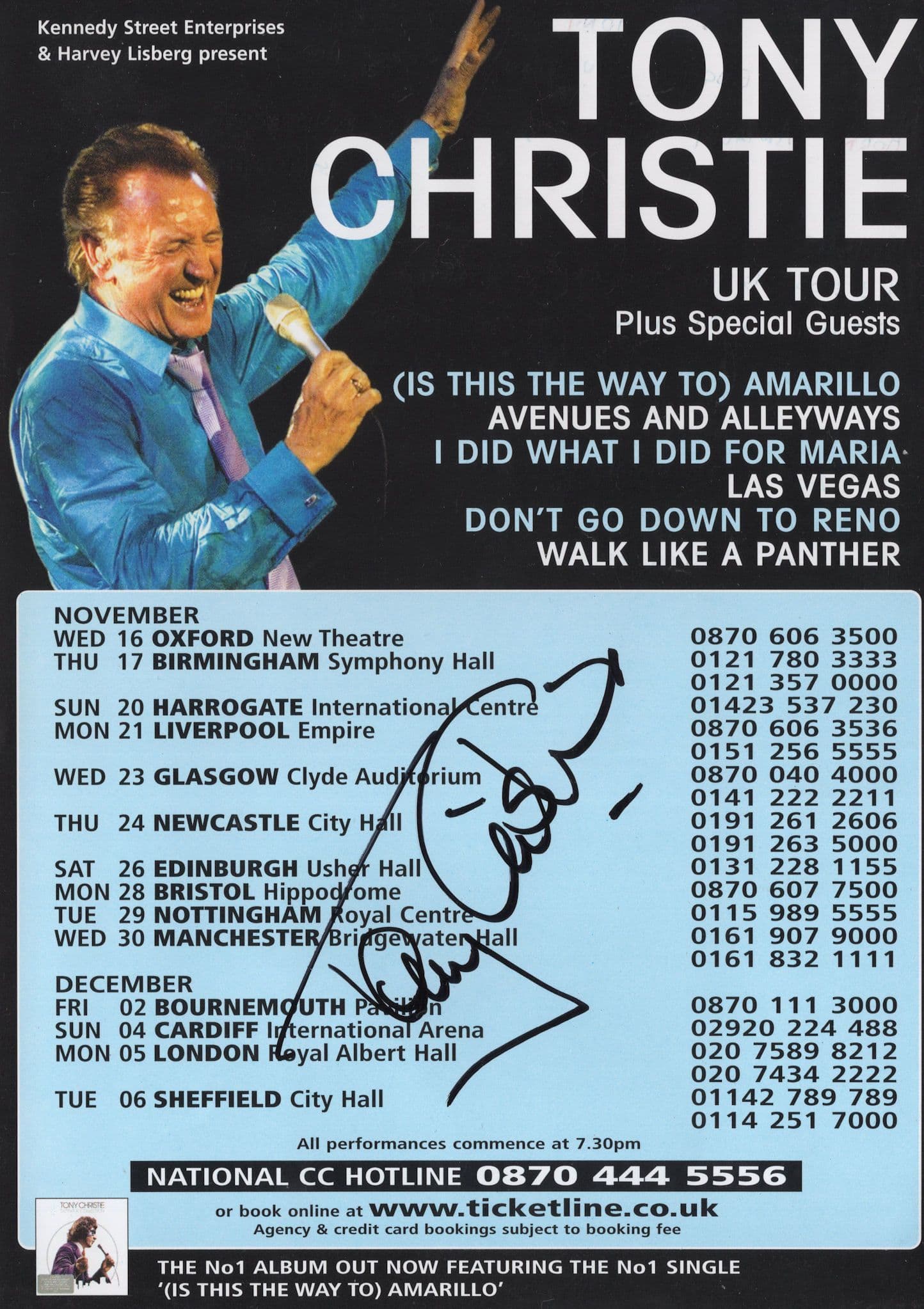 Tony Christie Live Hand Signed Autograph Concert Flyer