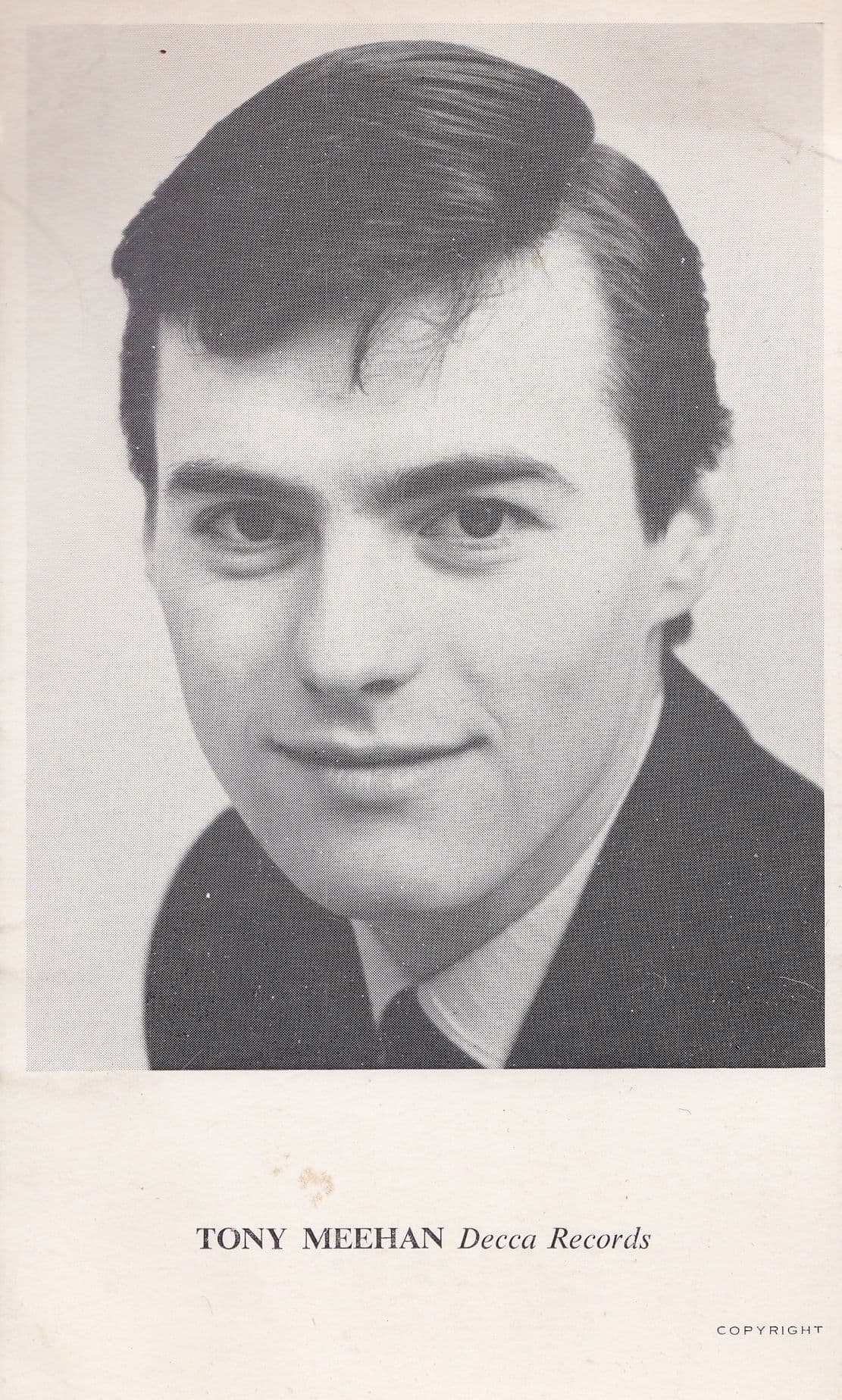 Tony Meehan Publicity Decca Records Postcard Size Card