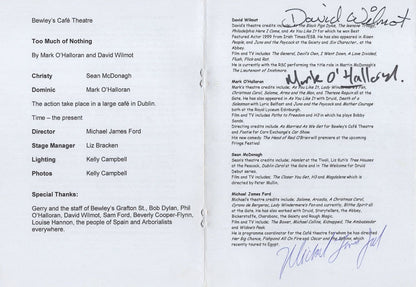 Too Much Of Nothing Bewleys Irish Cafe 3x Hand Signed Theatre Programme