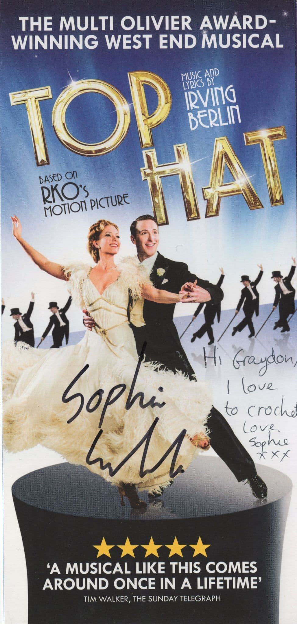 Top Hat The Musical Sophie Camble of Cinderella Hand Signed Flyer