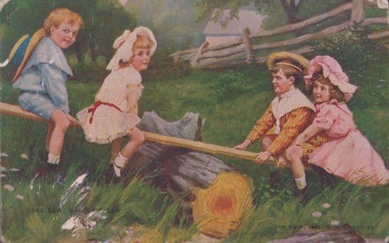 Top Heavy See Saw Popular Series 443 Antique Postcard