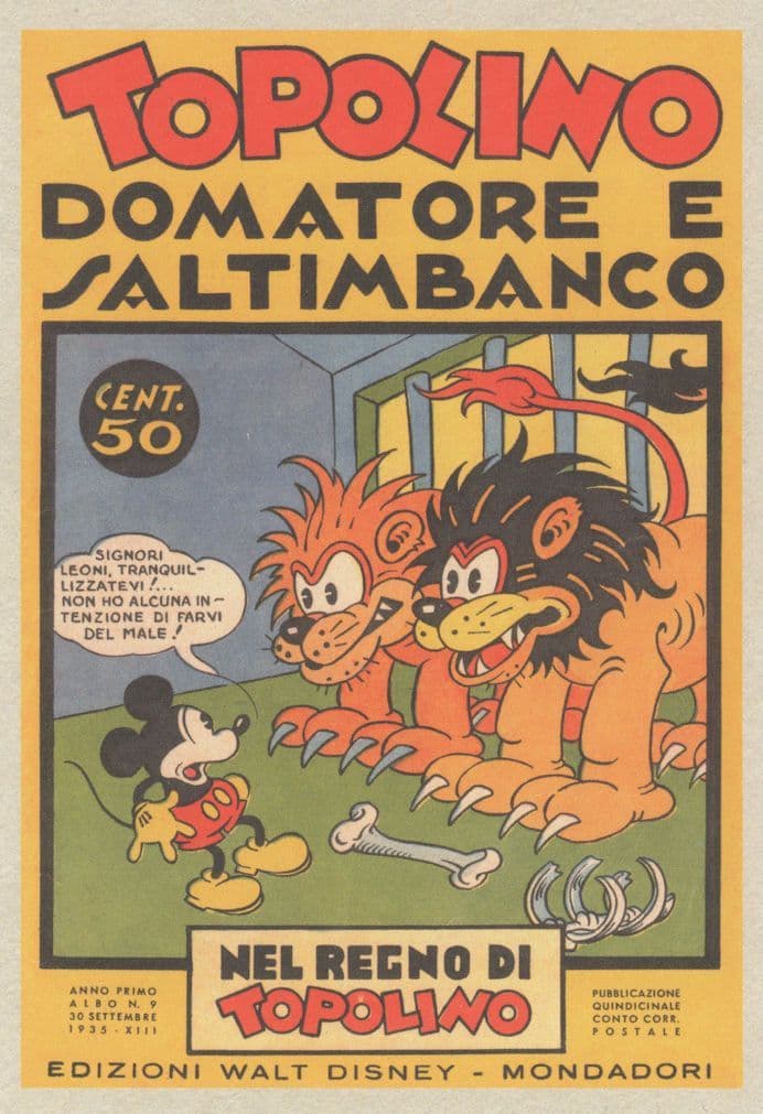 Topolino Mickey Mouse Circus Lions French Magazine Cover Postcard