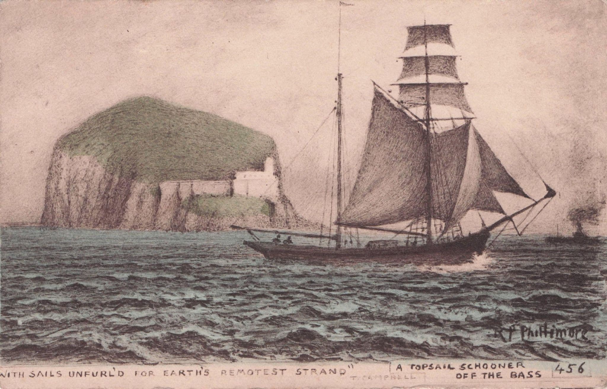 Topsail Schooner Off The Bass WW1 Berwick Antique Scottish Phillimore Postcard