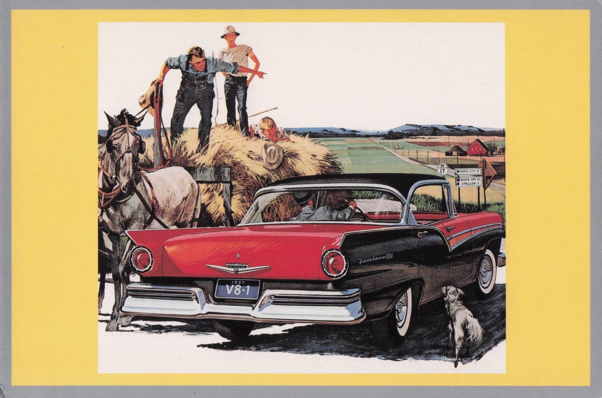 Touring America Hay Ride Farm 1956 Ford Advertising Car Postcard